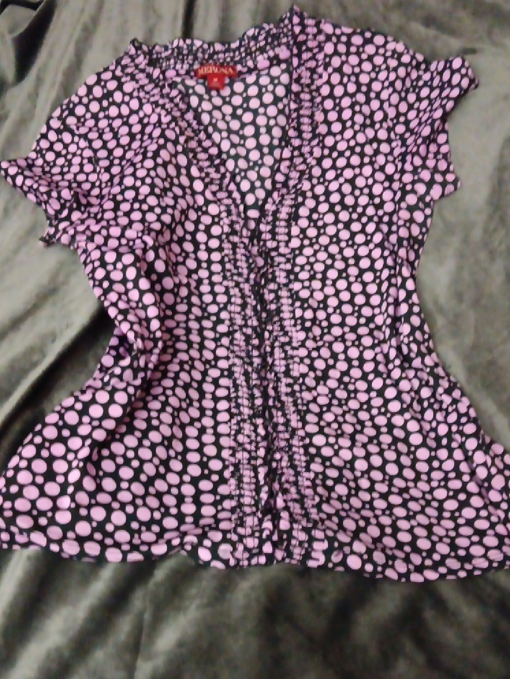 Merona Brown & Pink Polka Dot Ruffle V-Neck Blouse